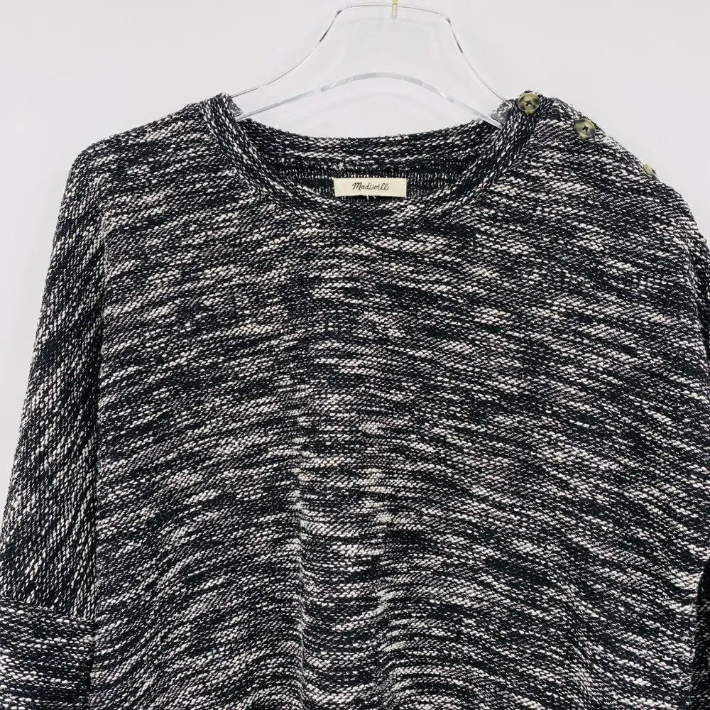 Madewell Size Small Black & White Button Shoulder Wide Sleeve Sweater Top